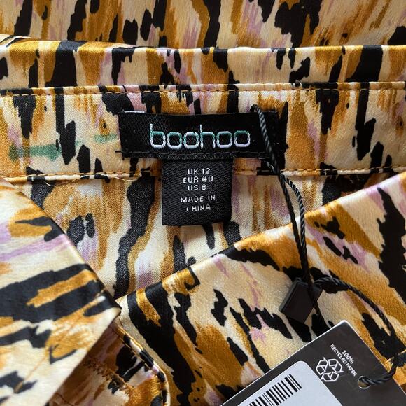 NWT! Boohoo Brown / Pink / Black Animal Print Blouse Size 8 - Picture 3 of 16